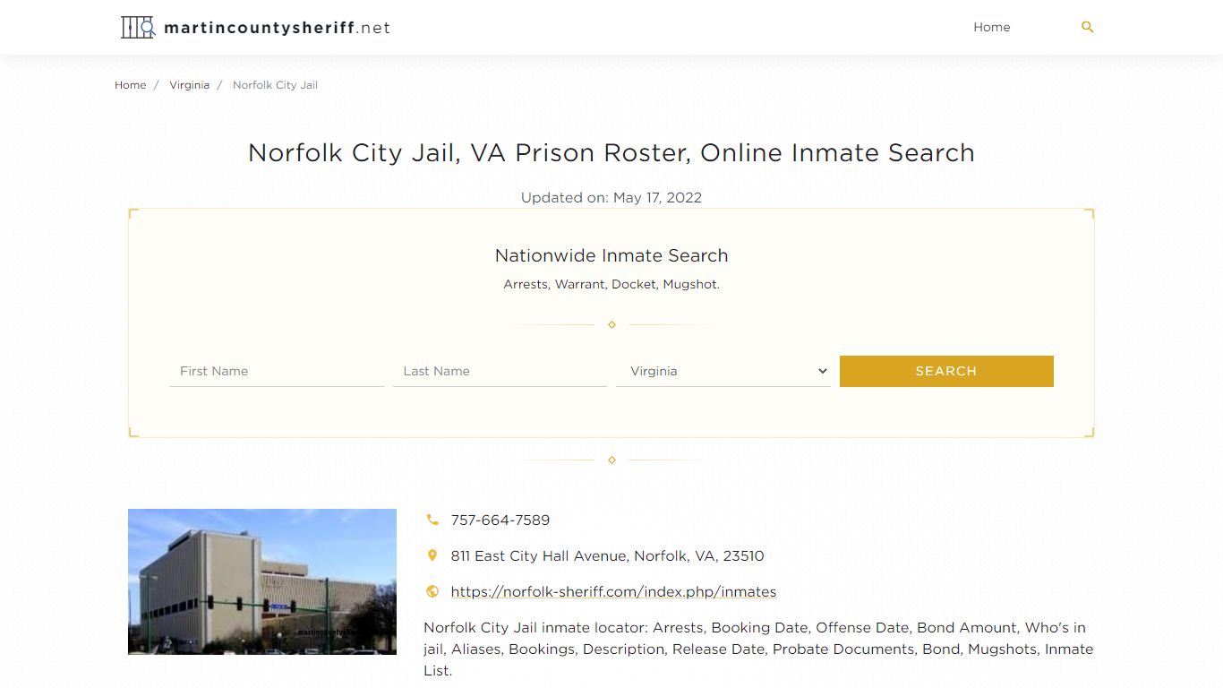 Norfolk City Jail, VA Prison Roster, Online Inmate Search ...